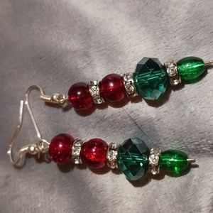Red and green Christmas earrings